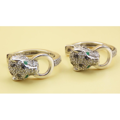 436 - Diamond, Emerald and Sapphire Pair of 14 Carat White Gold Ladies Earrings Attractively Detailed with... 