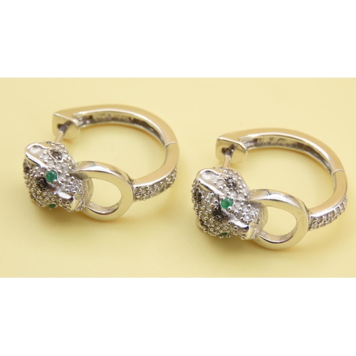 436 - Diamond, Emerald and Sapphire Pair of 14 Carat White Gold Ladies Earrings Attractively Detailed with... 