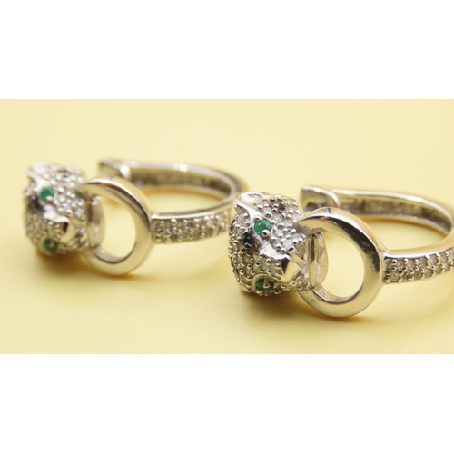 436 - Diamond, Emerald and Sapphire Pair of 14 Carat White Gold Ladies Earrings Attractively Detailed with... 