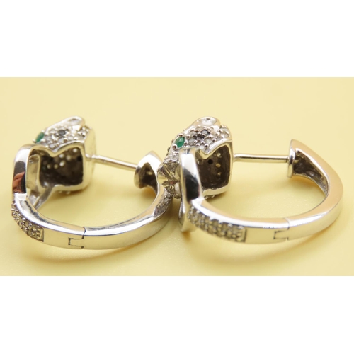 436 - Diamond, Emerald and Sapphire Pair of 14 Carat White Gold Ladies Earrings Attractively Detailed with... 