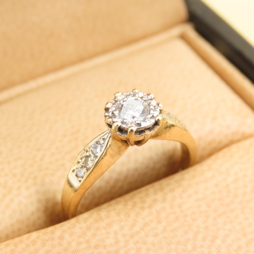 442 - Diamond Solitaire Ring Mounted on 9 Carat Yellow Gold Band Further Diamonds to Shoulders Ring Size K