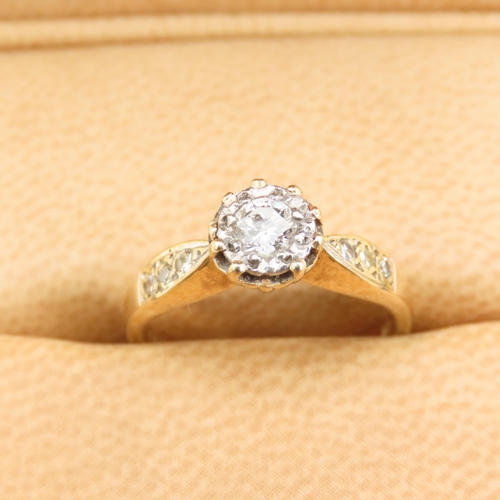 442 - Diamond Solitaire Ring Mounted on 9 Carat Yellow Gold Band Further Diamonds to Shoulders Ring Size K