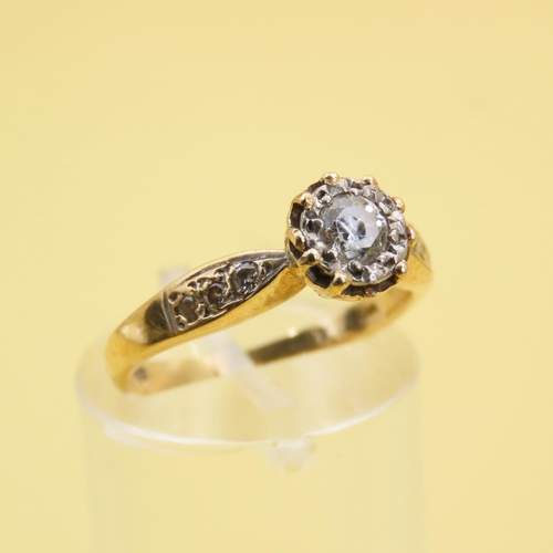 442 - Diamond Solitaire Ring Mounted on 9 Carat Yellow Gold Band Further Diamonds to Shoulders Ring Size K