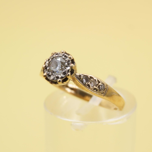 442 - Diamond Solitaire Ring Mounted on 9 Carat Yellow Gold Band Further Diamonds to Shoulders Ring Size K