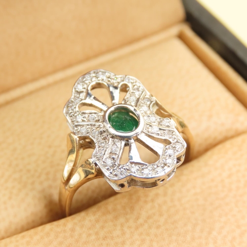 443 - Emerald and Diamond Panel Set Ring Mounted on 9 Carat Yellow Gold Band Ring Size Q