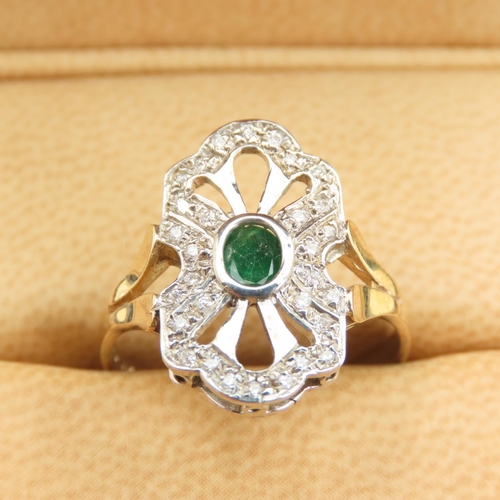 443 - Emerald and Diamond Panel Set Ring Mounted on 9 Carat Yellow Gold Band Ring Size Q