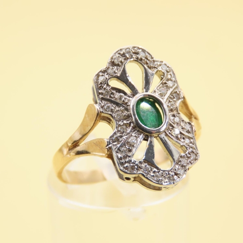 443 - Emerald and Diamond Panel Set Ring Mounted on 9 Carat Yellow Gold Band Ring Size Q