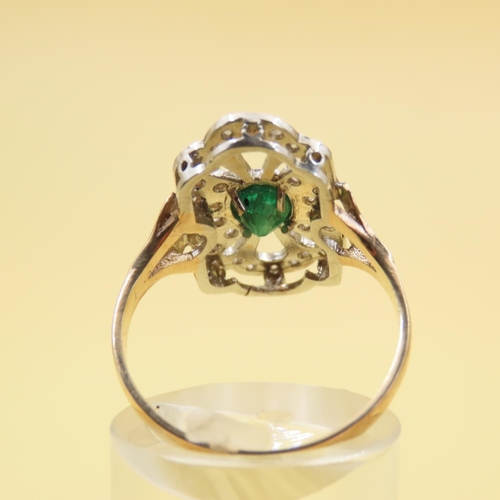 443 - Emerald and Diamond Panel Set Ring Mounted on 9 Carat Yellow Gold Band Ring Size Q