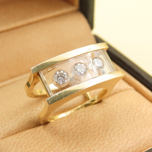 446 - Three Stone Diamond Ring Mounted on 18 Carat Yellow Gold Band Ring Size N and a Half