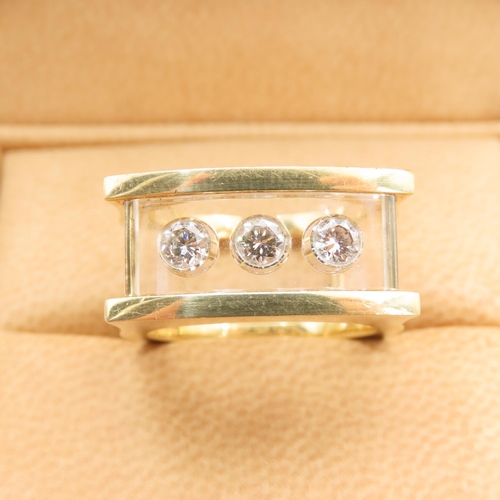 446 - Three Stone Diamond Ring Mounted on 18 Carat Yellow Gold Band Ring Size N and a Half