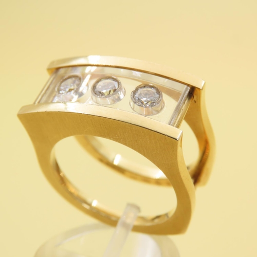 446 - Three Stone Diamond Ring Mounted on 18 Carat Yellow Gold Band Ring Size N and a Half