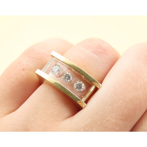 446 - Three Stone Diamond Ring Mounted on 18 Carat Yellow Gold Band Ring Size N and a Half