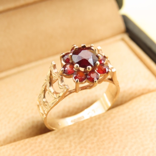 447 - Red Garnet Set Cluster Ring Mounted on 9 Carat Yellow Gold Band Size L