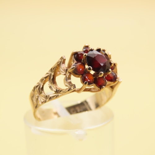 447 - Red Garnet Set Cluster Ring Mounted on 9 Carat Yellow Gold Band Size L