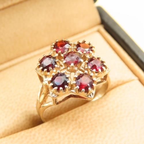 451 - Red Garnet Six Stone Cluster Ring Mounted on 9 Carat Yellow Gold Band Size Q