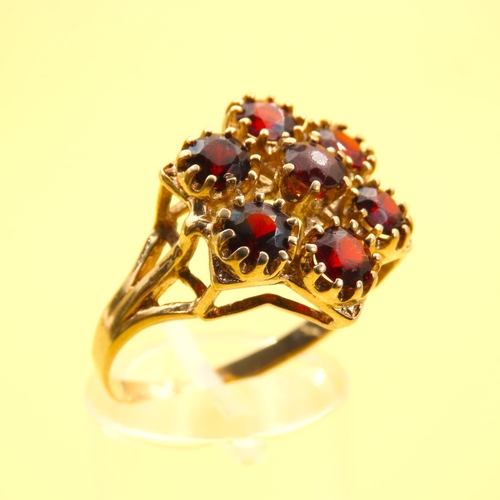 451 - Red Garnet Six Stone Cluster Ring Mounted on 9 Carat Yellow Gold Band Size Q