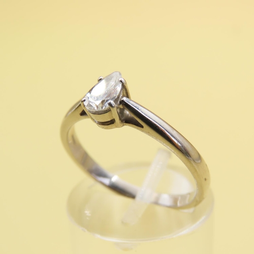 454 - Diamond Solitaire Ring Pear Cut Mounted on Platinum Set on Platinum Band Ring Size O