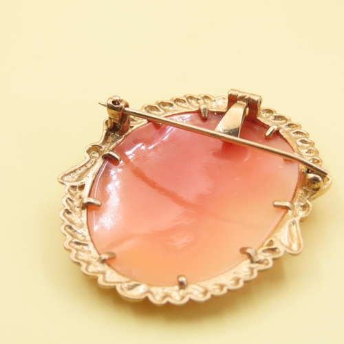 456 - 9 Carat Yellow Gold Brooch 5cm High Attractively Detailed Surround with Pendant Fitting Verso