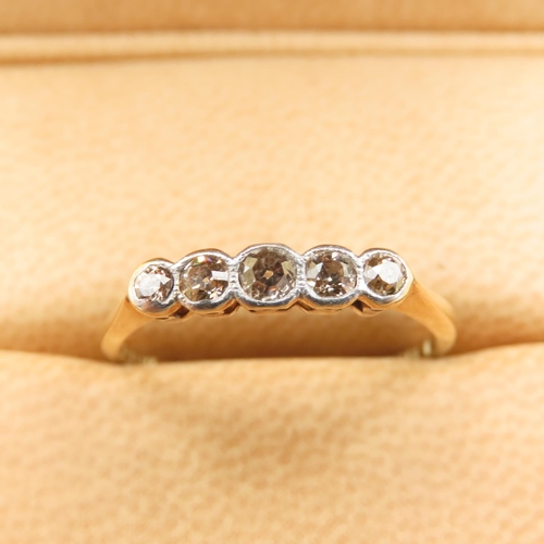 457 - Five Stone Diamond Ring Set in Platinum Mounted on 18 Carat Yellow Gold Band Ring Size S