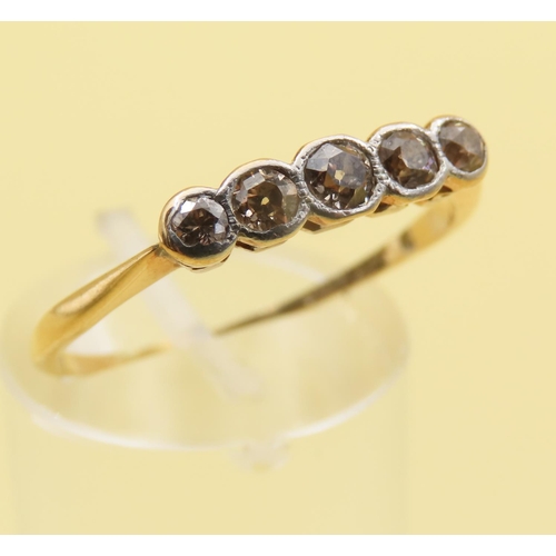 457 - Five Stone Diamond Ring Set in Platinum Mounted on 18 Carat Yellow Gold Band Ring Size S