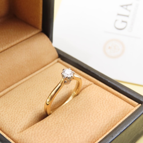 Diamond solitaire Ring Mounted on 18 Carat Yellow Gold Band Ring Size M GIA Certificate Present Stating Round Brilliant Cut Diamond Colour D Clarity VS1 Excellent Cut .275 Carat