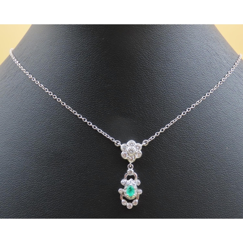 460 - 18 Carat White Gold Emerald and Diamond Set Pendant Necklace Attractively Detailed Set on 18 Carat W... 