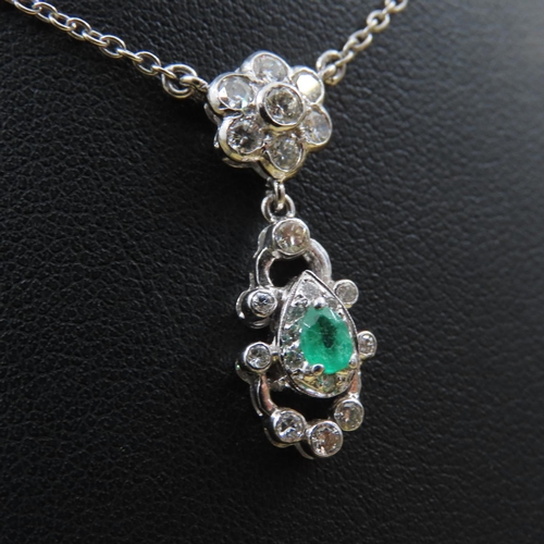 460 - 18 Carat White Gold Emerald and Diamond Set Pendant Necklace Attractively Detailed Set on 18 Carat W... 