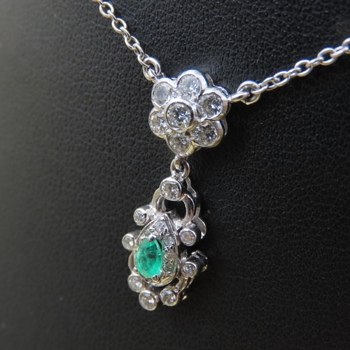 460 - 18 Carat White Gold Emerald and Diamond Set Pendant Necklace Attractively Detailed Set on 18 Carat W... 