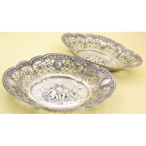 465 - Pair of Silver Strawberry Dishes Attractively Detailed Each 17cm Long and 13cm Wide