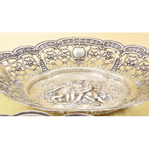 465 - Pair of Silver Strawberry Dishes Attractively Detailed Each 17cm Long and 13cm Wide