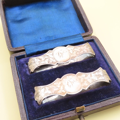 468 - Two Silver Engraved Napkin Holders with Box Each 5cm wide