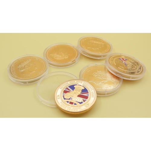 473 - Six Silver 24 Carat Gold Deep Plated Coins