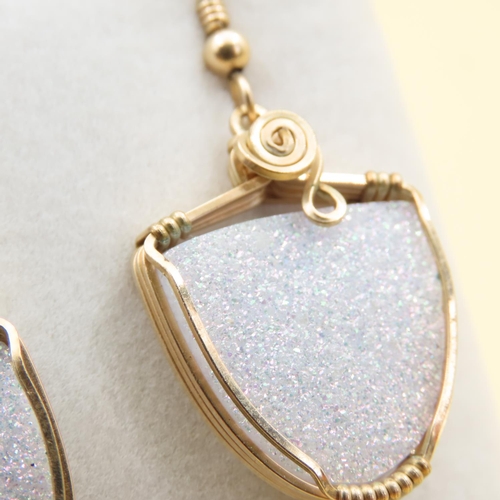 482 - Pair of Druzy Crystal Drop Earrings Set in 9 Carat Yellow Gold 4cm Drop