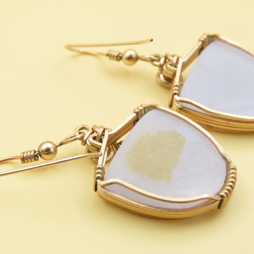 482 - Pair of Druzy Crystal Drop Earrings Set in 9 Carat Yellow Gold 4cm Drop