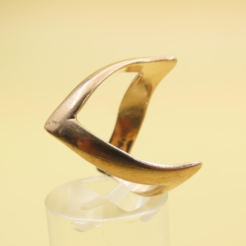 485 - 9 Carat Yellow Gold Wishbone Modernist Form Ring Size R