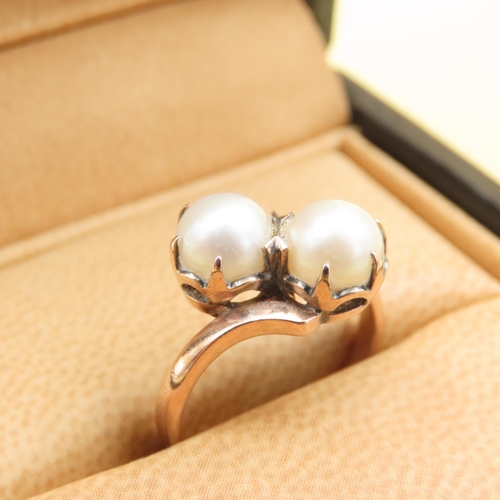 Twin Pearl Ring Mounted on 9 Carat Rose Gold Band Size J and a Half
