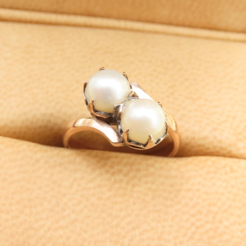 486 - Twin Pearl Ring Mounted on 9 Carat Rose Gold Band Size J and a Half