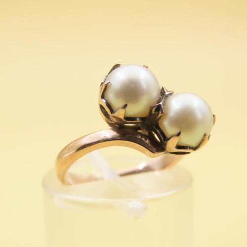 486 - Twin Pearl Ring Mounted on 9 Carat Rose Gold Band Size J and a Half