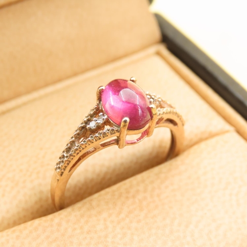 488 - Pink Spinel Center Stone Ring Further Diamond Inset to Shoulders  Mounted on 9 Carat Yellow Gold Ban... 