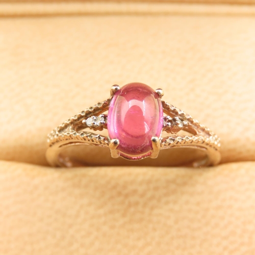 488 - Pink Spinel Center Stone Ring Further Diamond Inset to Shoulders  Mounted on 9 Carat Yellow Gold Ban... 