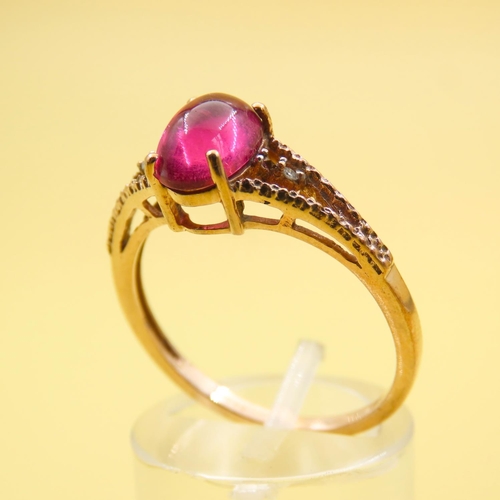 488 - Pink Spinel Center Stone Ring Further Diamond Inset to Shoulders  Mounted on 9 Carat Yellow Gold Ban... 