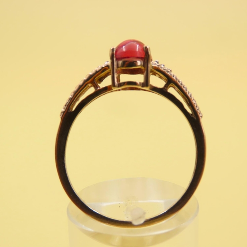 488 - Pink Spinel Center Stone Ring Further Diamond Inset to Shoulders  Mounted on 9 Carat Yellow Gold Ban... 