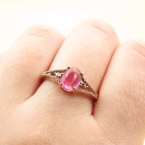 488 - Pink Spinel Center Stone Ring Further Diamond Inset to Shoulders  Mounted on 9 Carat Yellow Gold Ban... 