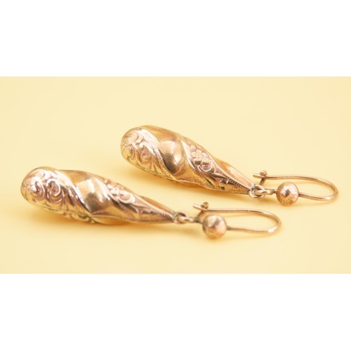 49 - Pair of 9 Carat Yellow Gold Drop Earrings Each 3cm Drop