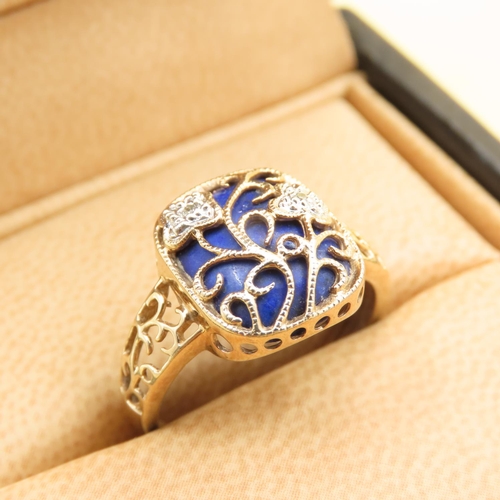 492 - Lapis Lazuli and Diamond Set Vine Design Ring Mounted on 9 Carat Yellow Gold Band Size P