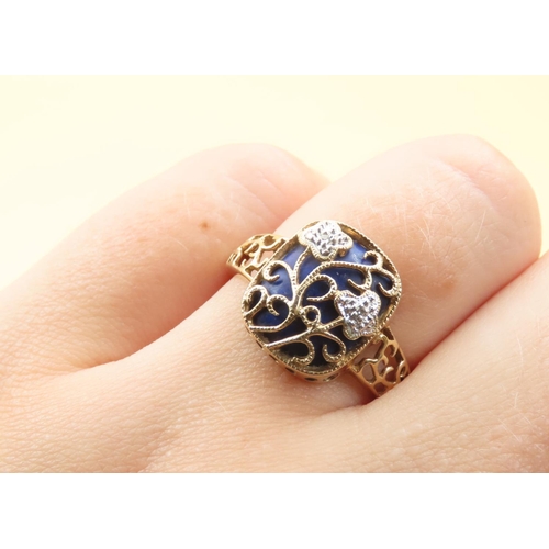 492 - Lapis Lazuli and Diamond Set Vine Design Ring Mounted on 9 Carat Yellow Gold Band Size P