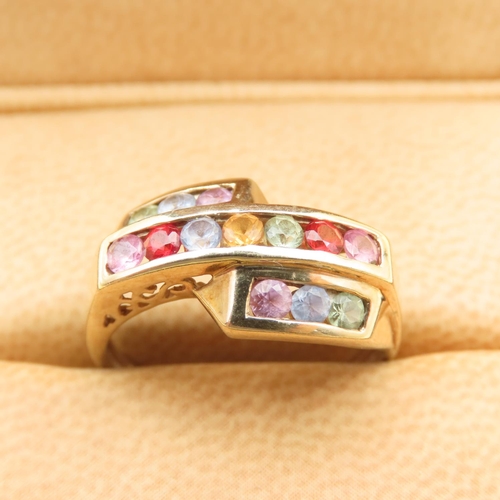 493 - Tutti Frutti Three Row Ring Mounted on a 9 Carat Yellow Gold Band Size P