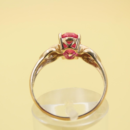 495 - Red Spinel and Diamond Set Ring Mounted on 9 Carat Yellow Gold Band Size P