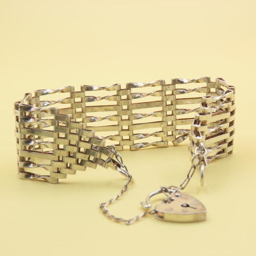 514 - Seven Bar Gate Link Bracelet with Love Motif Padlock and Safety Chain