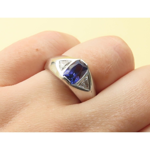 517 - Tanzanite Center Stone Ring with Further Diamonds Set to Shoulders Mounted on 18 Carat White Gold Ba... 